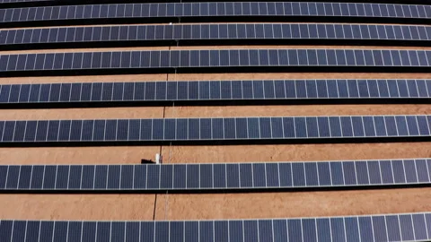 Top-Down Drone View of Geometric Solar Panel Rows in Arizona Desert - 4K UHD Stock Footage 342315802