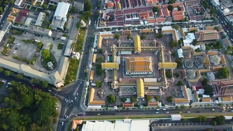 Top Down Drone View of Grand Palace and Bangkok Streets Stock Footage 332573321