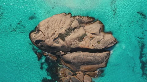Top-Down Drone View of Granite Rock Formation at Twilight Beach, Esperance Stock Footage 340542373