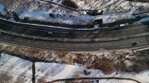 Top Down Drone View of Highway Traffic Stock Footage 327260759