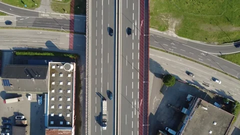 Top Down Drone View of Highway Overpass Traffic in Austria Stock-Footage 337777912