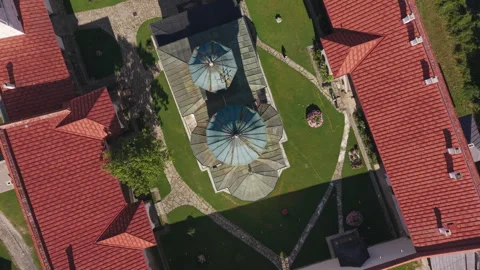 Top Down Drone View of Hurezi Monastery Vídeos de archivo 340607495