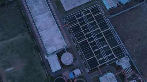 Top Down Drone View of Industrial Water Treatment Plant Infrastructure Stock-Footage 338229987