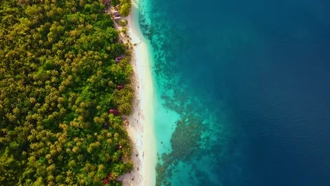 Top-Down Drone View of Island and Coral Reefs Stock Footage 323870308