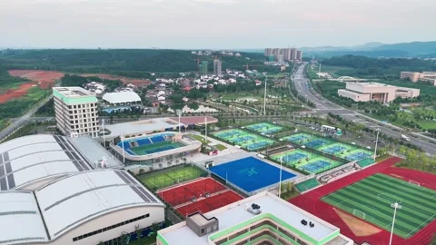 Top-down Drone View of Jingshan Tennis Training Base Stock Footage 340386861