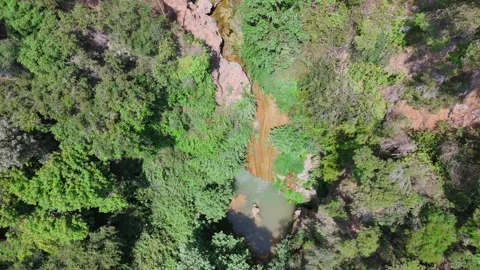 Top Down Drone View of Kalamaris Waterfall in Peloponnese Stock-Footage 334873023