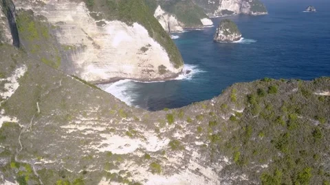 Top down drone view of Kelingking Beach in Nusa Penida Island, beautiful ocean Vídeo Stock 220853240