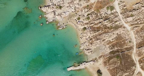 Top-Down Drone View of Kolymbithres Beach, Paros Video stock 291736181