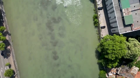 Top Down Drone View of the Kura River in Tbilisi, Georgia Stock Footage 340503893