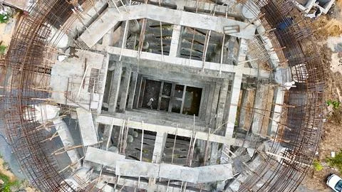 Top Down Drone View of Large Building Construction Site Stock-Fotos