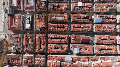 Top-down drone view of Lisbon's red terracotta rooftops on a bright sunny day Stock Footage 345433603