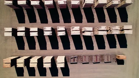 Top-Down Drone View of Lumber Stack Yard in Iron River, Michigan. Stock Footage 310304709