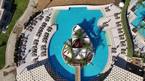 Top down drone view of luxury resort swimming pool in Halkidiki, Greece Stock Footage 327664699