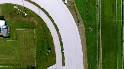 Top-down drone view of a Milan racecourse track, showing detailed layout Stock Footage 321670041