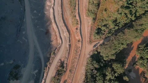Top Down Drone View of Mining Haul Roads at a Limestone Quarry in Fercal Stock Footage 335388160