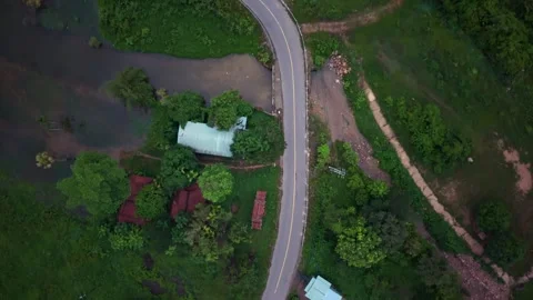 Top Down Drone View of Mountain River and Forest Landscape Stock Footage 336857232