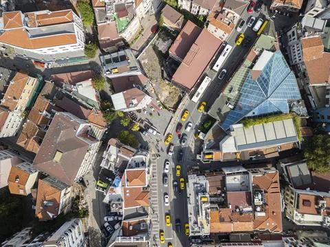 Top Down Drone View of Muallim Naci Street in Besiktas Stock Photos