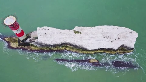 Top Down Drone View of The Needles and Lighthouse Isle of Wight Stock Footage 337998414