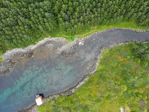 Top Down Drone View of Nordic Coastline Stock-Fotos