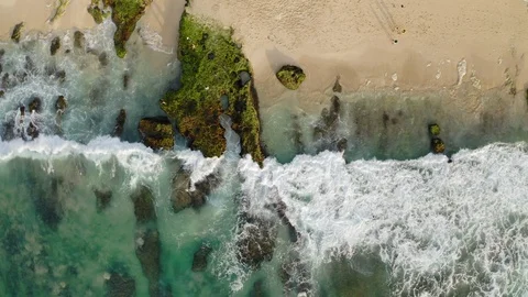 Top down drone view at ocean shore, Bali, Indonesia, 4k Stock Footage 122156172