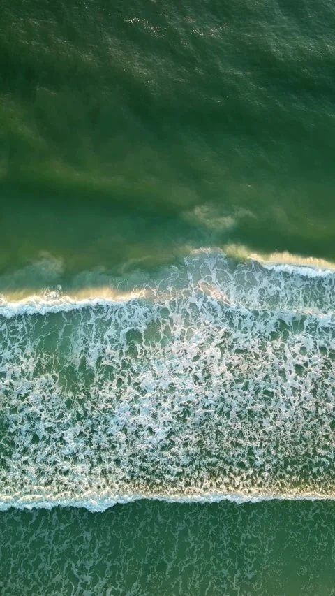Top Down Drone View of Ocean Waves and Sea Foam at Sunset Stock Footage 330701771