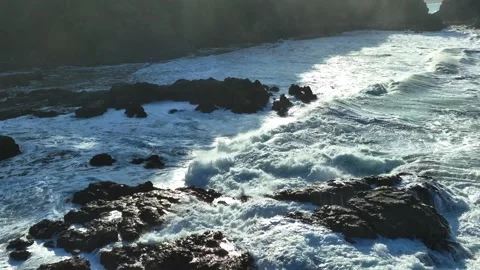 Top Down Drone View of Ocean Surf and Foam Pattern Stock Footage 340123984