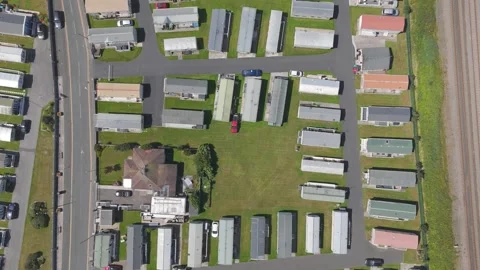Top-down drone view over caravan park Stock Footage 313453274