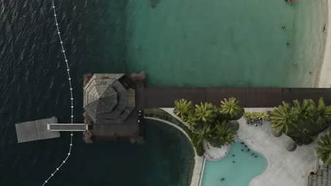 Top-Down Drone View of Overwater Pavilion at Pearl Farm Resort Stock Footage 237974091