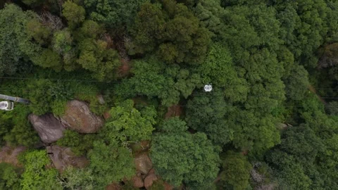 Top down drone view of Penha cable car above forest in Guimaraes Stock Footage 346111227