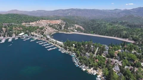 Top down drone view of pier, Arrowhead Lake, California, USA Video stock 138641646