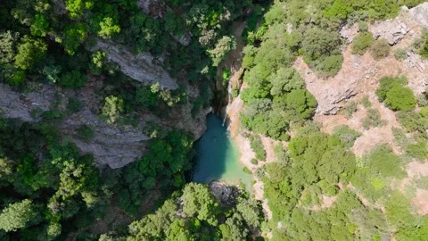 Top Down Drone View of Polylimnio Forest Pool Stock-Footage 334900041