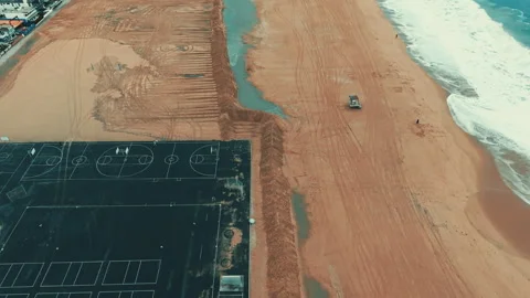 Top down drone view of protective sand dunes and coastal barriers near Newport Stock-Footage 347507915