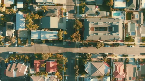 Top down drone view of residential neighborhood with houses streets Vídeos de archivo 332314223