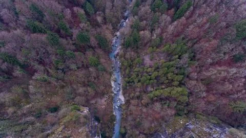 Top down drone view of a river gorge Stock Photos