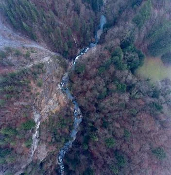 Top down drone view of a river gorge Stock Photos