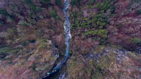 Top down drone view of a river gorge Stock Photos