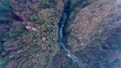 Top down drone view of a river gorge Stock Photos