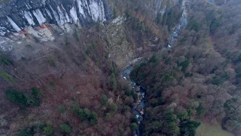 Top down drone view of a river gorge Stock Photos