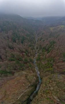Top down drone view of a river gorge Stock Photos