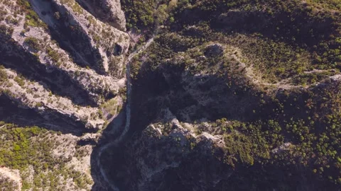 Top Down Drone View of Rocky Mountain Gorge in Greece Stock Footage 337865007