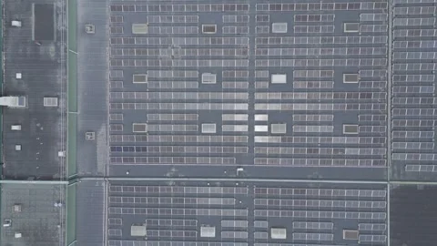 Top down drone view of rooftop solar panels and HVAC units Stock Footage 343838508