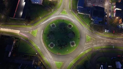 Top-Down Drone View of Roundabouts in Glenrothes, Fife, Scotland 1 Stock Photos