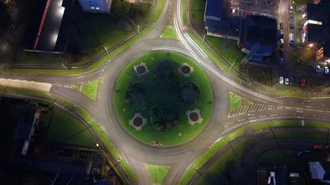 Top-Down Drone View of Roundabouts in Glenrothes, Fife, Scotland Stock Photos