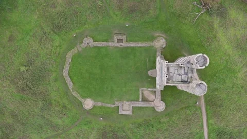 Top-down drone view of the ruins of Donnington Castle, highlighting its Stock Footage 294176895