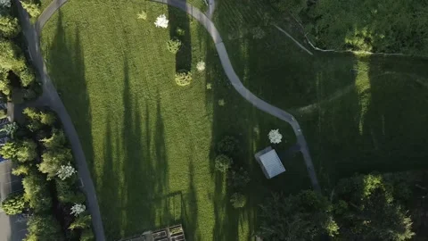 Top down drone view of the Sammamish Commons park at the golden hour Stock Footage 154912157