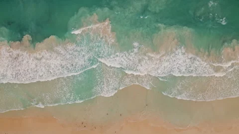 Top down drone view of sea waves crashing on golden sandy beach in Tulum, Mexico Stock-Footage 326031293