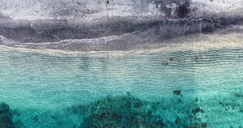 Top Down Drone View of Swimmers in Crystal Clear Water at Amed Bali Stock Footage 334375562
