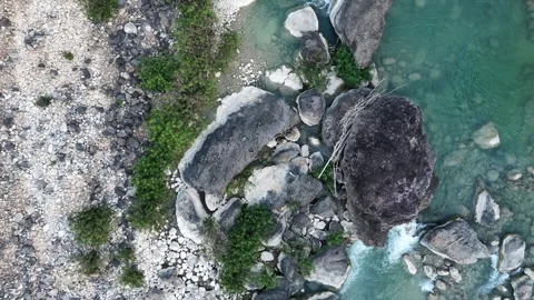 Top-down Drone View of Teal River in Java Stock Footage 339082756