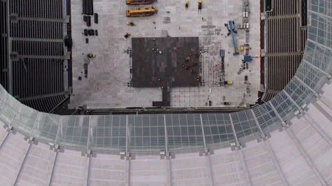 Top-Down Drone View of Tottenham Stadium Pitch Transformed into Beyoncé Stage Stock Footage 310948044