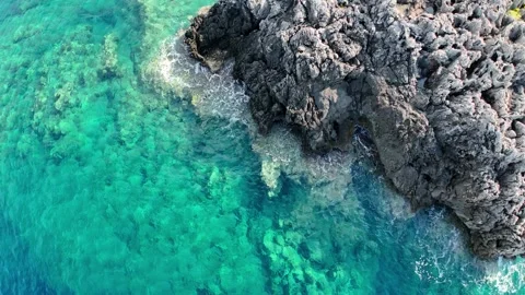 Top Down Drone View of Turquoise Water and Coastal Reef Greece Stock Footage 336839961